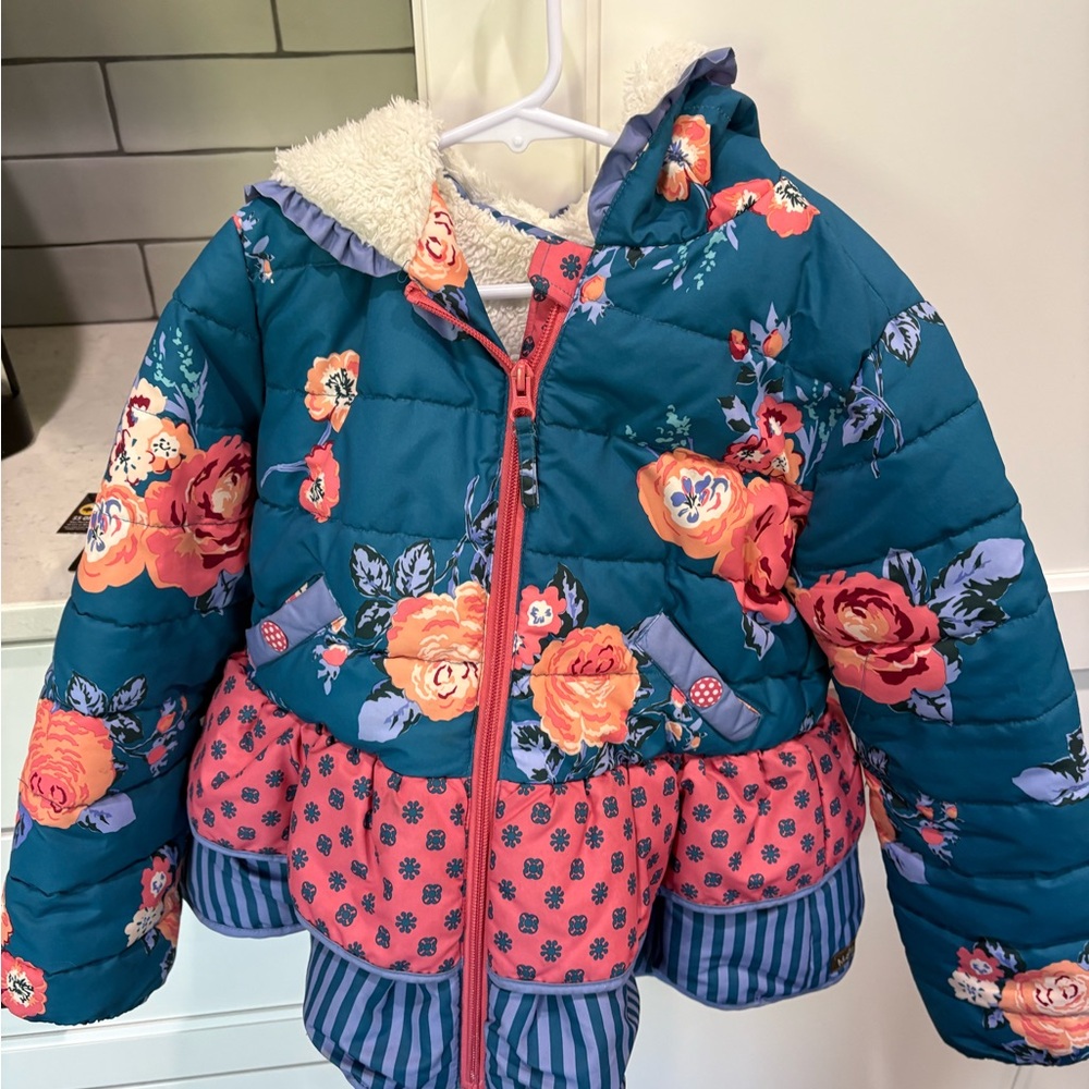 Matilda Jane Floral Puffer Jacket - Teal and Pink